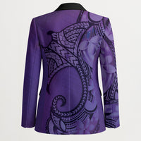 Polynesia Manta Ray Tattoo Blazer Tropical Plumeria Purple Polynesian Pattern LT14 - Polynesian Pride