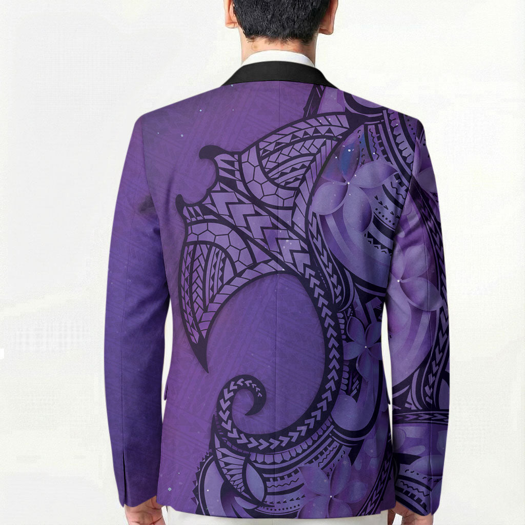 Polynesia Manta Ray Tattoo Blazer Tropical Plumeria Purple Polynesian Pattern LT14 - Polynesian Pride