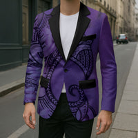 Polynesia Manta Ray Tattoo Blazer Tropical Plumeria Purple Polynesian Pattern LT14 - Polynesian Pride