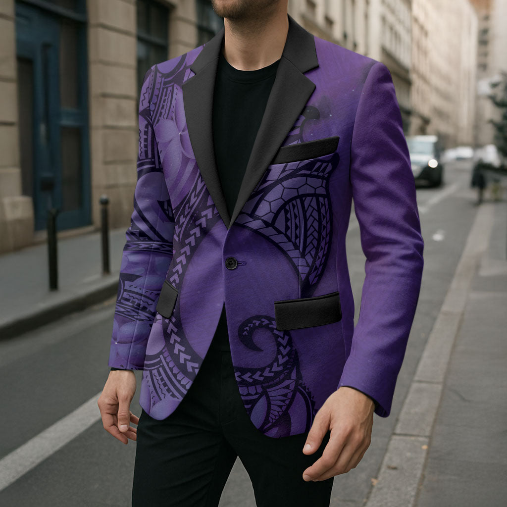 Polynesia Manta Ray Tattoo Blazer Tropical Plumeria Purple Polynesian Pattern LT14 - Polynesian Pride