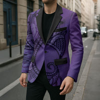 Polynesia Manta Ray Tattoo Blazer Tropical Plumeria Purple Polynesian Pattern LT14 - Polynesian Pride