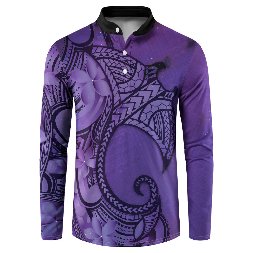 Polynesia Manta Ray Tattoo Button Sweatshirt Tropical Plumeria Purple Polynesian Pattern LT14 Purple - Polynesian Pride