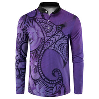 Polynesia Manta Ray Tattoo Button Sweatshirt Tropical Plumeria Purple Polynesian Pattern LT14 Purple - Polynesian Pride