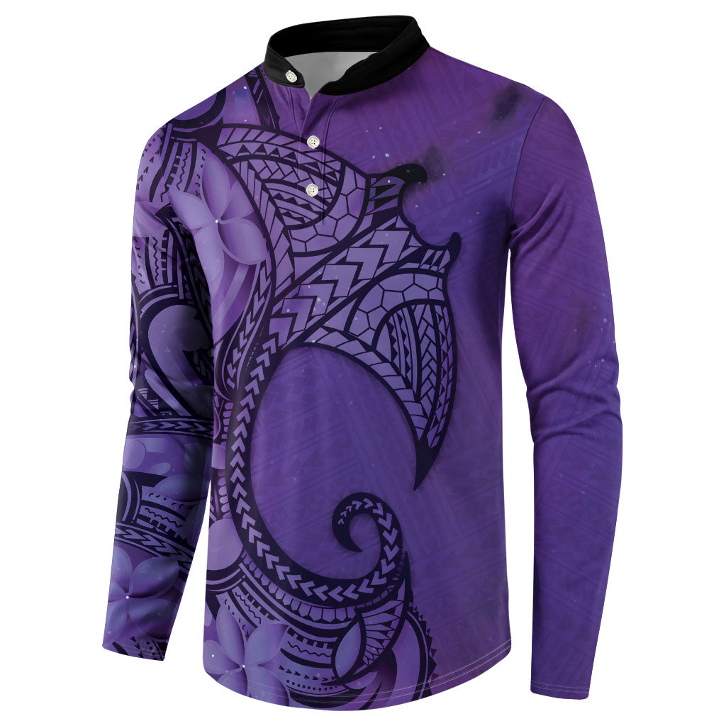 Polynesia Manta Ray Tattoo Button Sweatshirt Tropical Plumeria Purple Polynesian Pattern LT14 - Polynesian Pride