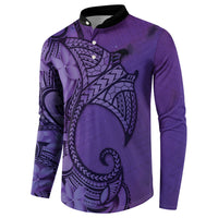 Polynesia Manta Ray Tattoo Button Sweatshirt Tropical Plumeria Purple Polynesian Pattern LT14 - Polynesian Pride