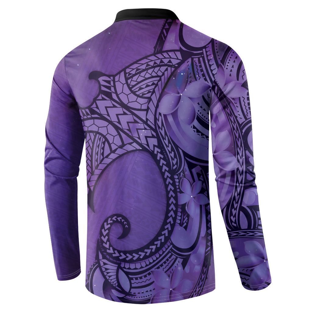 Polynesia Manta Ray Tattoo Button Sweatshirt Tropical Plumeria Purple Polynesian Pattern LT14 - Polynesian Pride