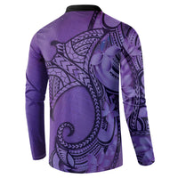 Polynesia Manta Ray Tattoo Button Sweatshirt Tropical Plumeria Purple Polynesian Pattern LT14 - Polynesian Pride