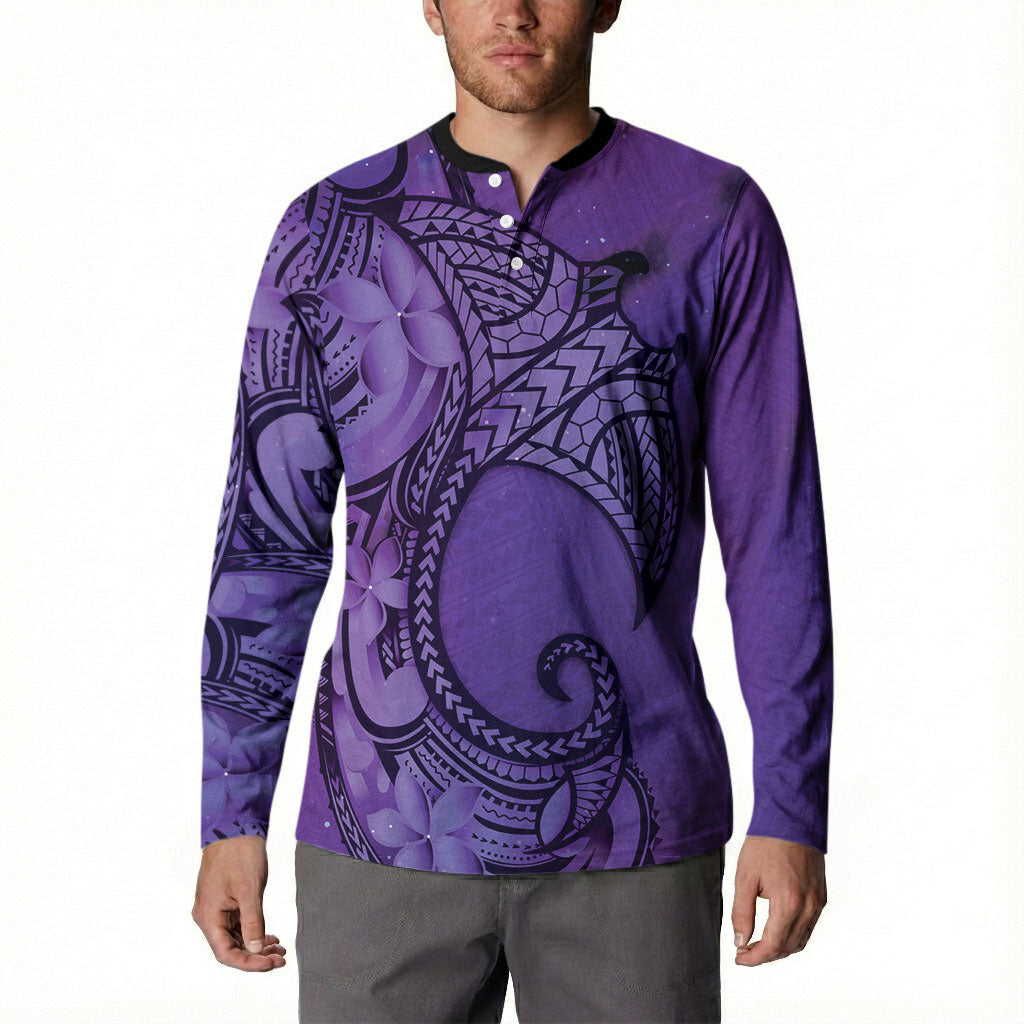 Polynesia Manta Ray Tattoo Button Sweatshirt Tropical Plumeria Purple Polynesian Pattern LT14 - Polynesian Pride