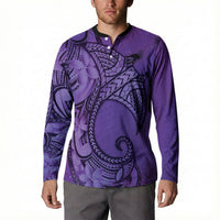 Polynesia Manta Ray Tattoo Button Sweatshirt Tropical Plumeria Purple Polynesian Pattern LT14 - Polynesian Pride