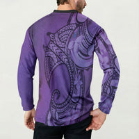Polynesia Manta Ray Tattoo Button Sweatshirt Tropical Plumeria Purple Polynesian Pattern LT14 - Polynesian Pride