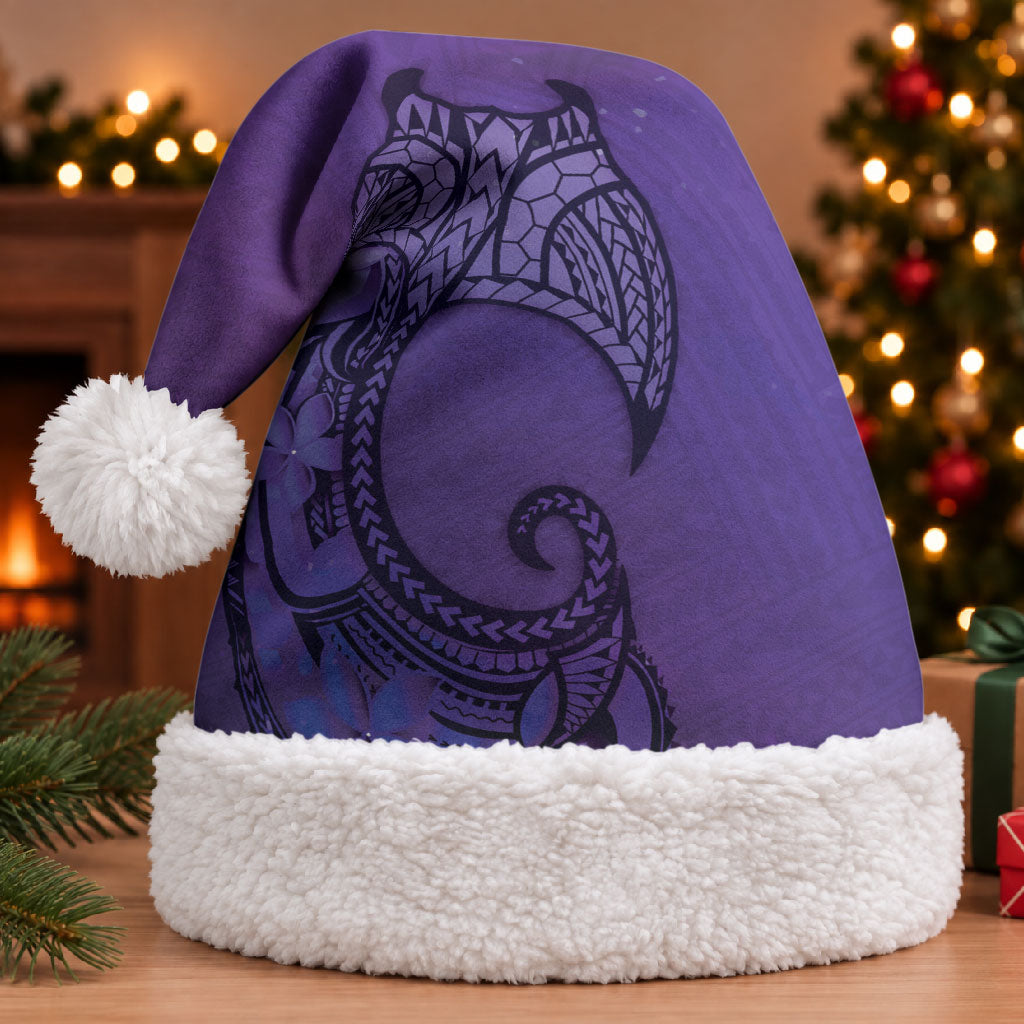 Polynesia Manta Ray Tattoo Christmas Santa Hat Tropical Plumeria Purple Polynesian Pattern LT14 With Fur Purple - Polynesian Pride