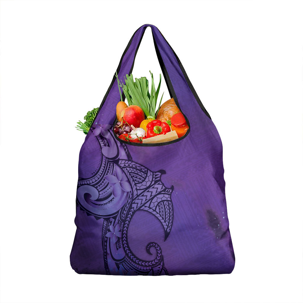 Polynesia Manta Ray Tattoo Grocery Bag Tropical Plumeria Purple Polynesian Pattern LT14 1-pack One Size Purple - Polynesian Pride