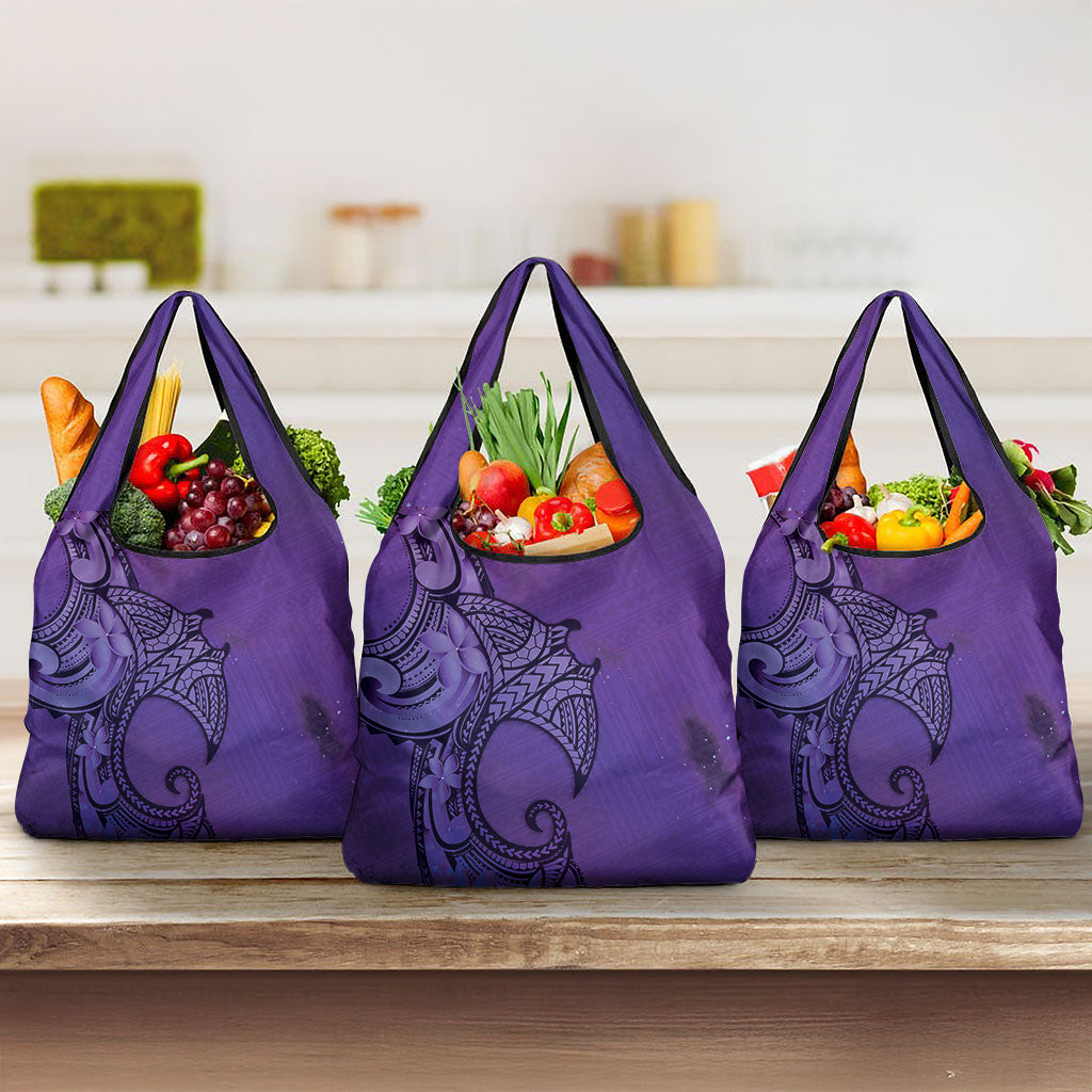 Polynesia Manta Ray Tattoo Grocery Bag Tropical Plumeria Purple Polynesian Pattern LT14 3-pack One Size Purple - Polynesian Pride