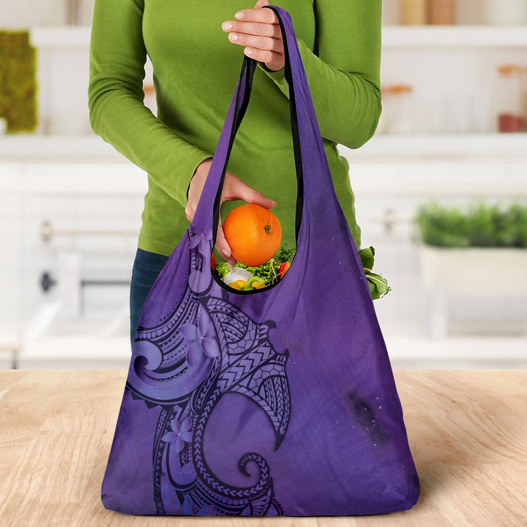 Polynesia Manta Ray Tattoo Grocery Bag Tropical Plumeria Purple Polynesian Pattern LT14 - Polynesian Pride