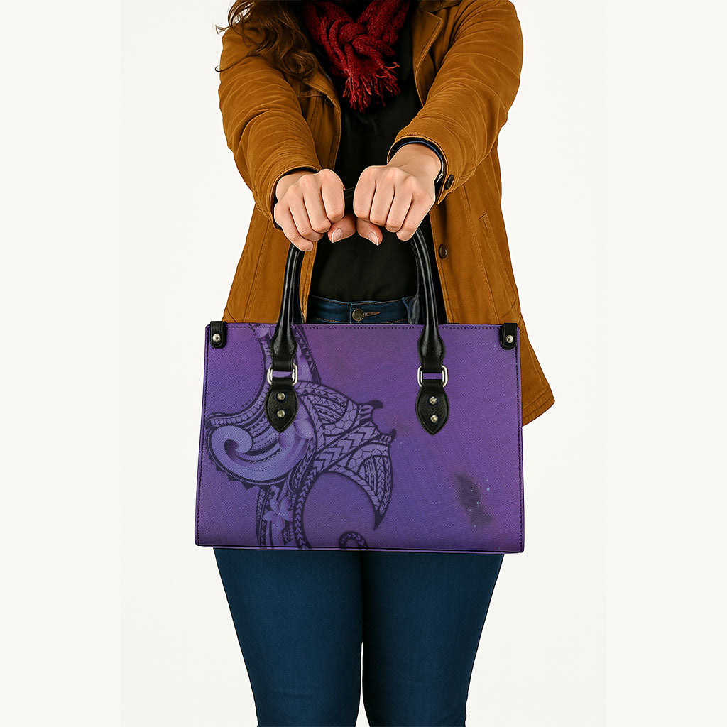 Polynesia Manta Ray Tattoo Leather Bag Tropical Plumeria Purple Polynesian Pattern LT14 - Polynesian Pride