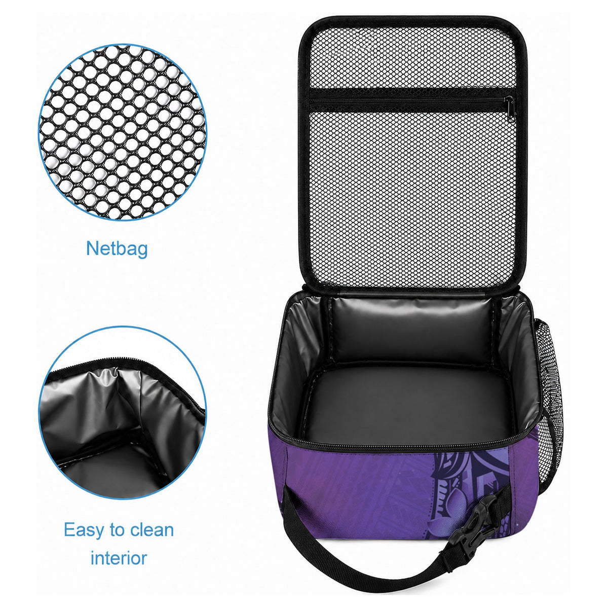 Polynesia Manta Ray Tattoo Lunch Bag Tropical Plumeria Purple Polynesian Pattern LT14 - Polynesian Pride