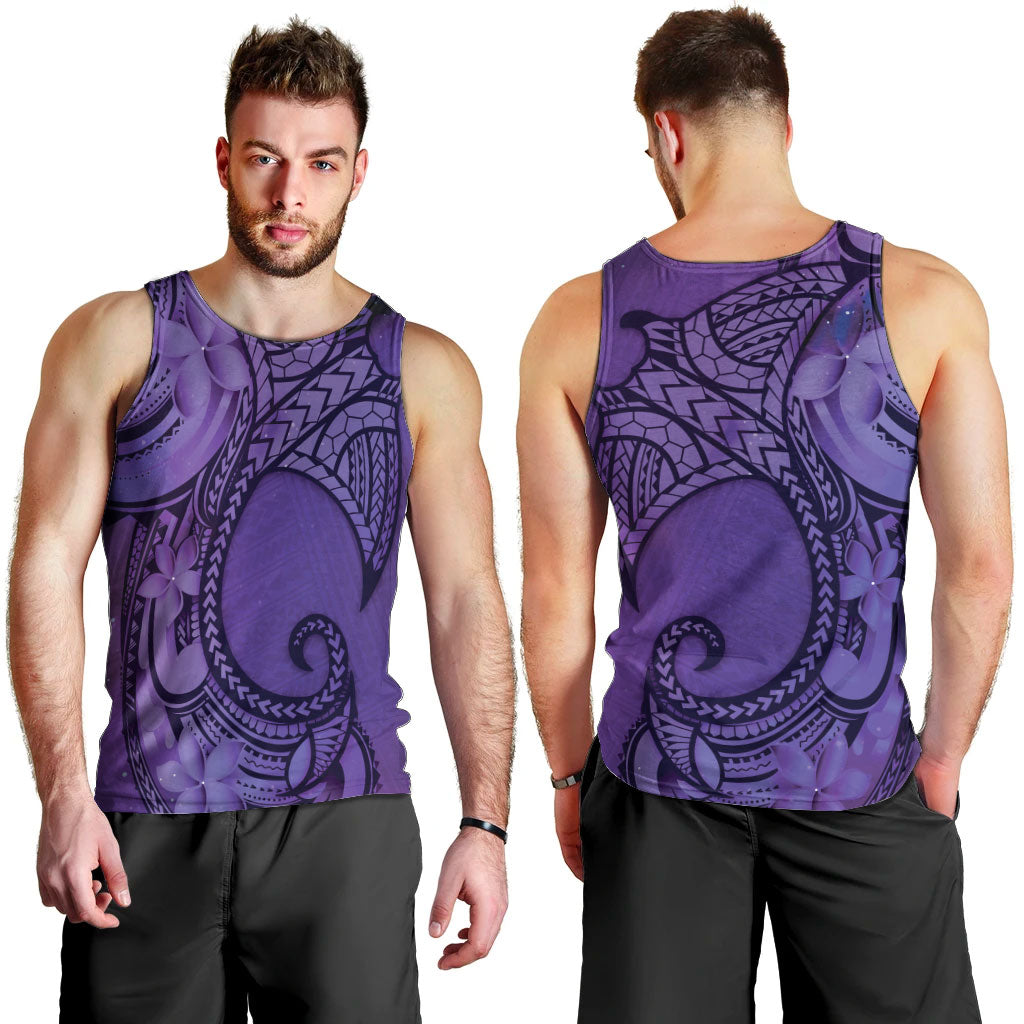 Polynesia Manta Ray Tattoo Men Tank Top Tropical Plumeria Purple Polynesian Pattern LT14 - Polynesian Pride