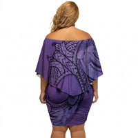 Polynesia Manta Ray Tattoo Off Shoulder Short Dress Tropical Plumeria Purple Polynesian Pattern LT14 - Polynesian Pride