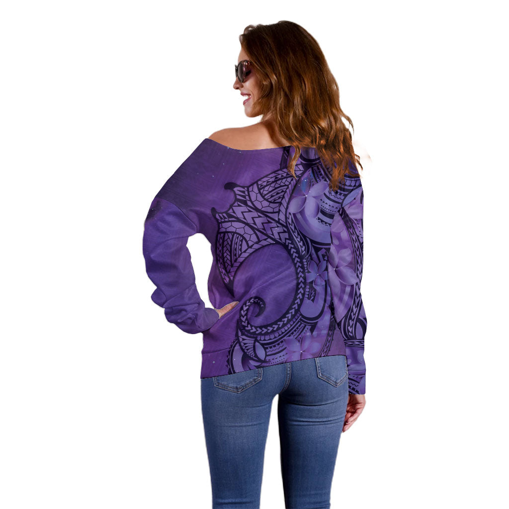 Polynesia Manta Ray Tattoo Off Shoulder Sweater Tropical Plumeria Purple Polynesian Pattern LT14 - Polynesian Pride