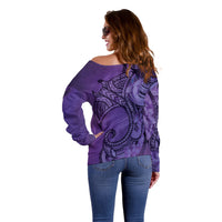 Polynesia Manta Ray Tattoo Off Shoulder Sweater Tropical Plumeria Purple Polynesian Pattern LT14 - Polynesian Pride