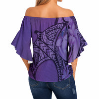 Polynesia Manta Ray Tattoo Off Shoulder Wrap Waist Top Tropical Plumeria Purple Polynesian Pattern LT14 - Polynesian Pride