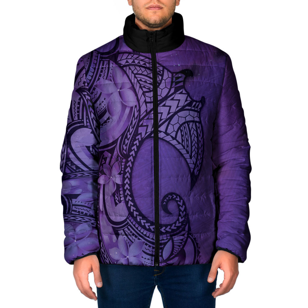 Polynesia Manta Ray Tattoo Padded Jacket Tropical Plumeria Purple Polynesian Pattern LT14 Men Purple - Polynesian Pride