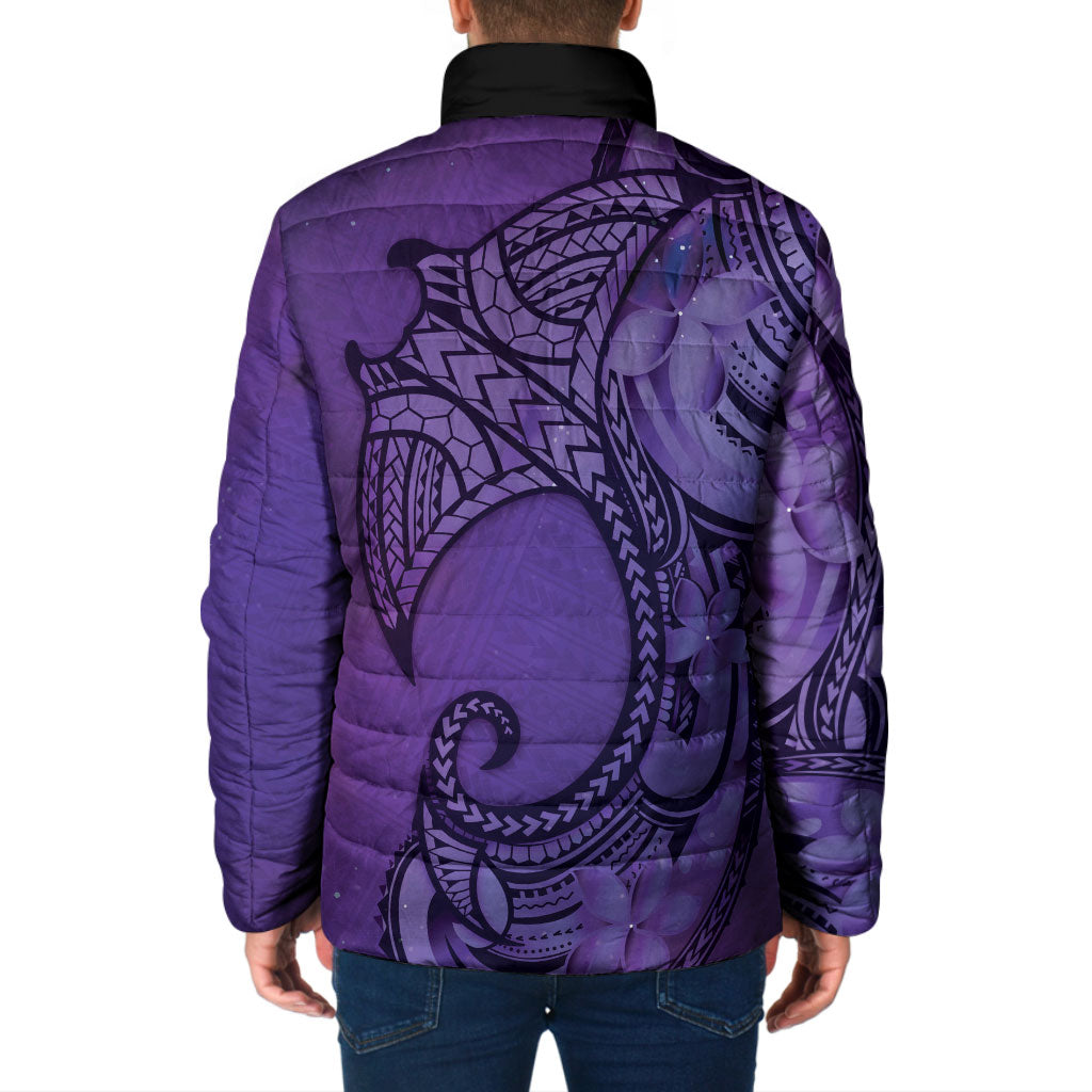 Polynesia Manta Ray Tattoo Padded Jacket Tropical Plumeria Purple Polynesian Pattern LT14 - Polynesian Pride