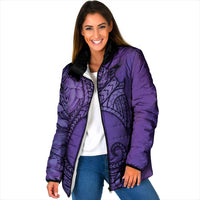 Polynesia Manta Ray Tattoo Padded Jacket Tropical Plumeria Purple Polynesian Pattern LT14 Women Purple - Polynesian Pride