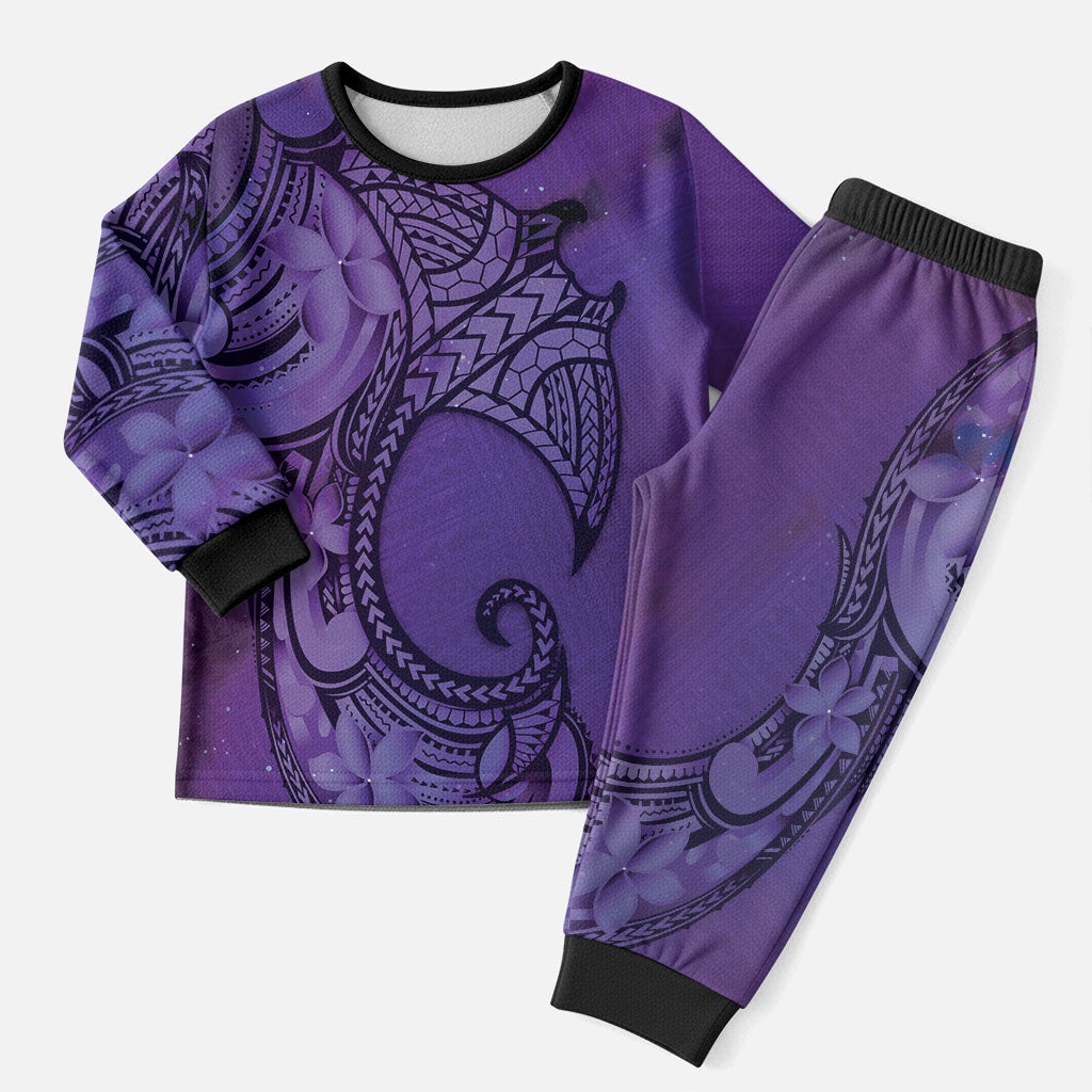 Polynesia Manta Ray Tattoo Christmas Pajama Set Tropical Plumeria Purple Polynesian Pattern LT14 Men Purple - Polynesian Pride