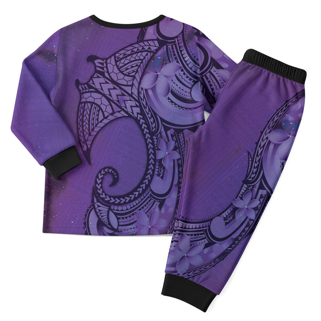 Polynesia Manta Ray Tattoo Christmas Pajama Set Tropical Plumeria Purple Polynesian Pattern LT14 - Polynesian Pride