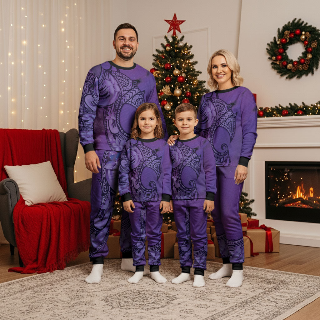 Polynesia Manta Ray Tattoo Christmas Pajama Set Tropical Plumeria Purple Polynesian Pattern LT14 - Polynesian Pride