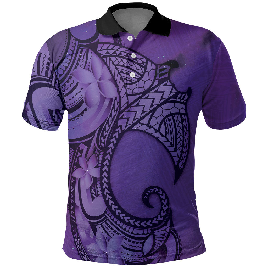 Polynesia Manta Ray Tattoo Polo Shirt Tropical Plumeria Purple Polynesian Pattern LT14 Purple - Polynesian Pride