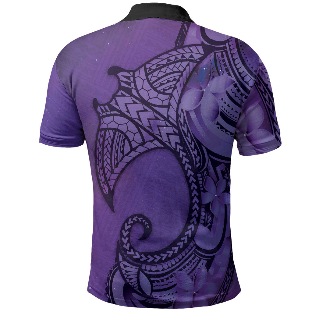 Polynesia Manta Ray Tattoo Polo Shirt Tropical Plumeria Purple Polynesian Pattern LT14 - Polynesian Pride