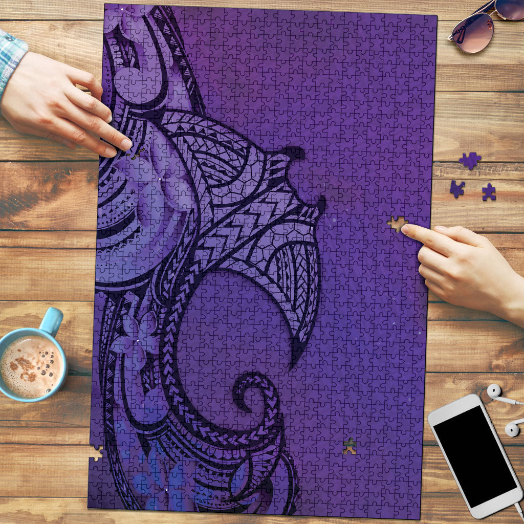 Polynesia Manta Ray Tattoo Puzzle Tropical Plumeria Purple Polynesian Pattern LT14 Purple - Polynesian Pride