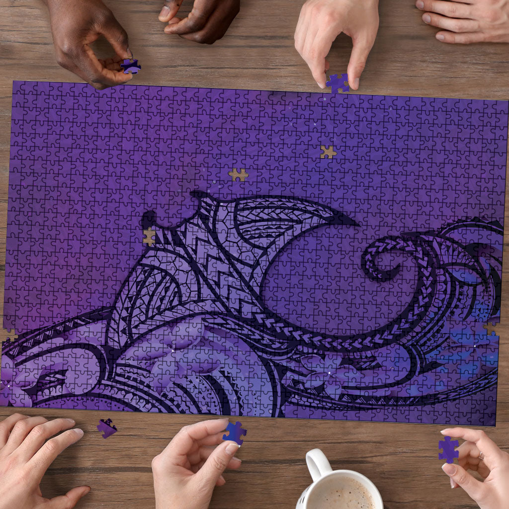 Polynesia Manta Ray Tattoo Puzzle Tropical Plumeria Purple Polynesian Pattern LT14 - Polynesian Pride