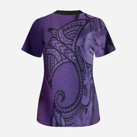 Polynesia Manta Ray Tattoo Scrub Top Tropical Plumeria Purple Polynesian Pattern LT14 - Polynesian Pride