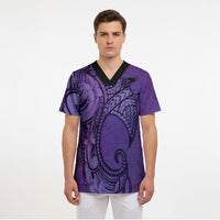 Polynesia Manta Ray Tattoo Scrub Top Tropical Plumeria Purple Polynesian Pattern LT14 - Polynesian Pride