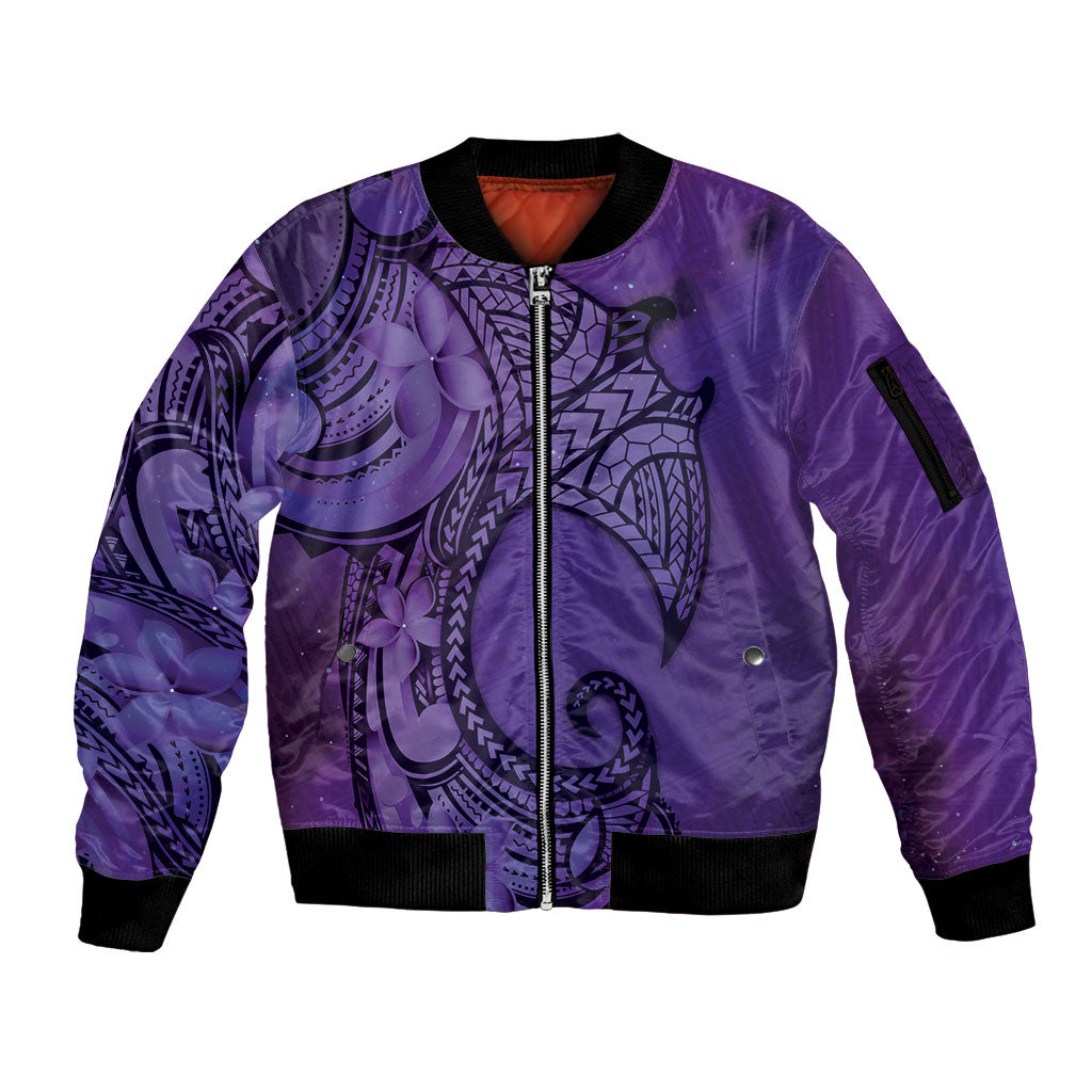 Polynesia Manta Ray Tattoo Sleeve Zip Bomber Jacket Tropical Plumeria Purple Polynesian Pattern LT14 Unisex Purple - Polynesian Pride