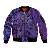 Polynesia Manta Ray Tattoo Sleeve Zip Bomber Jacket Tropical Plumeria Purple Polynesian Pattern LT14 Unisex Purple - Polynesian Pride