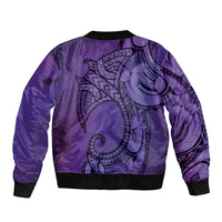 Polynesia Manta Ray Tattoo Sleeve Zip Bomber Jacket Tropical Plumeria Purple Polynesian Pattern LT14 - Polynesian Pride