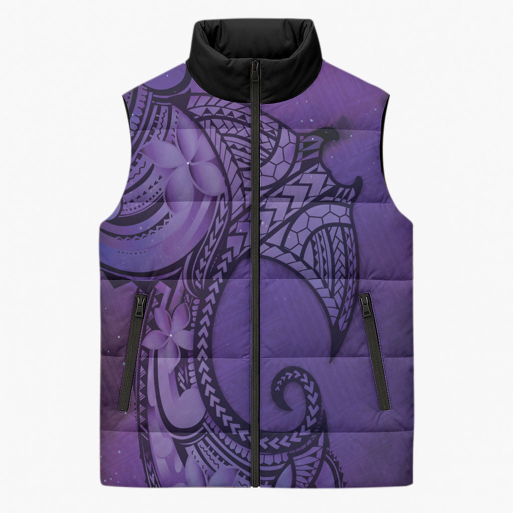 Polynesia Manta Ray Tattoo Sleeveless Puffer Jacket Tropical Plumeria Purple Polynesian Pattern LT14 Unisex Purple - Polynesian Pride