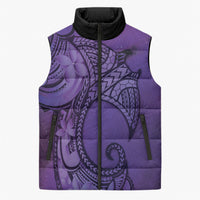 Polynesia Manta Ray Tattoo Sleeveless Puffer Jacket Tropical Plumeria Purple Polynesian Pattern LT14 Unisex Purple - Polynesian Pride