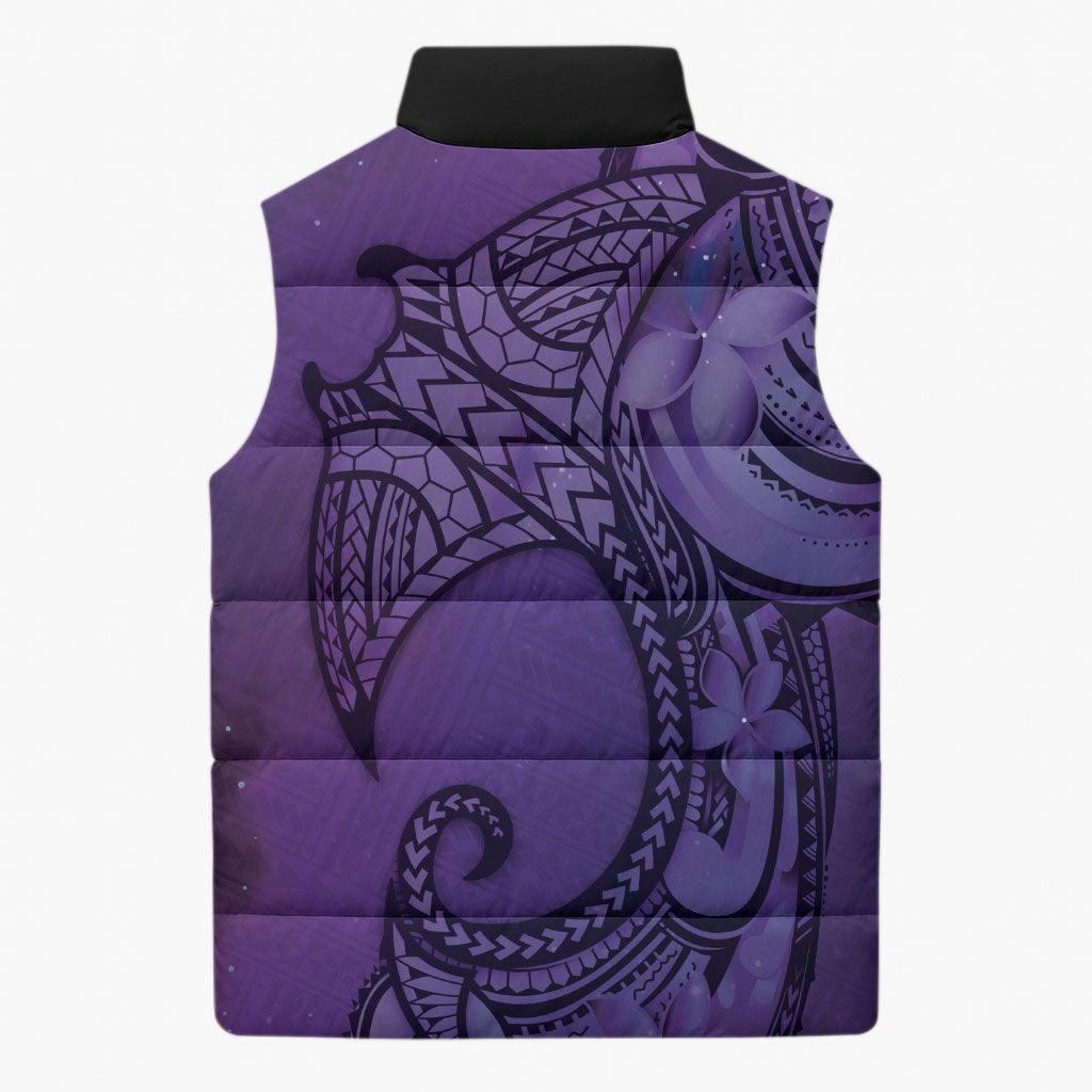 Polynesia Manta Ray Tattoo Sleeveless Puffer Jacket Tropical Plumeria Purple Polynesian Pattern LT14 - Polynesian Pride