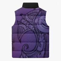 Polynesia Manta Ray Tattoo Sleeveless Puffer Jacket Tropical Plumeria Purple Polynesian Pattern LT14 - Polynesian Pride
