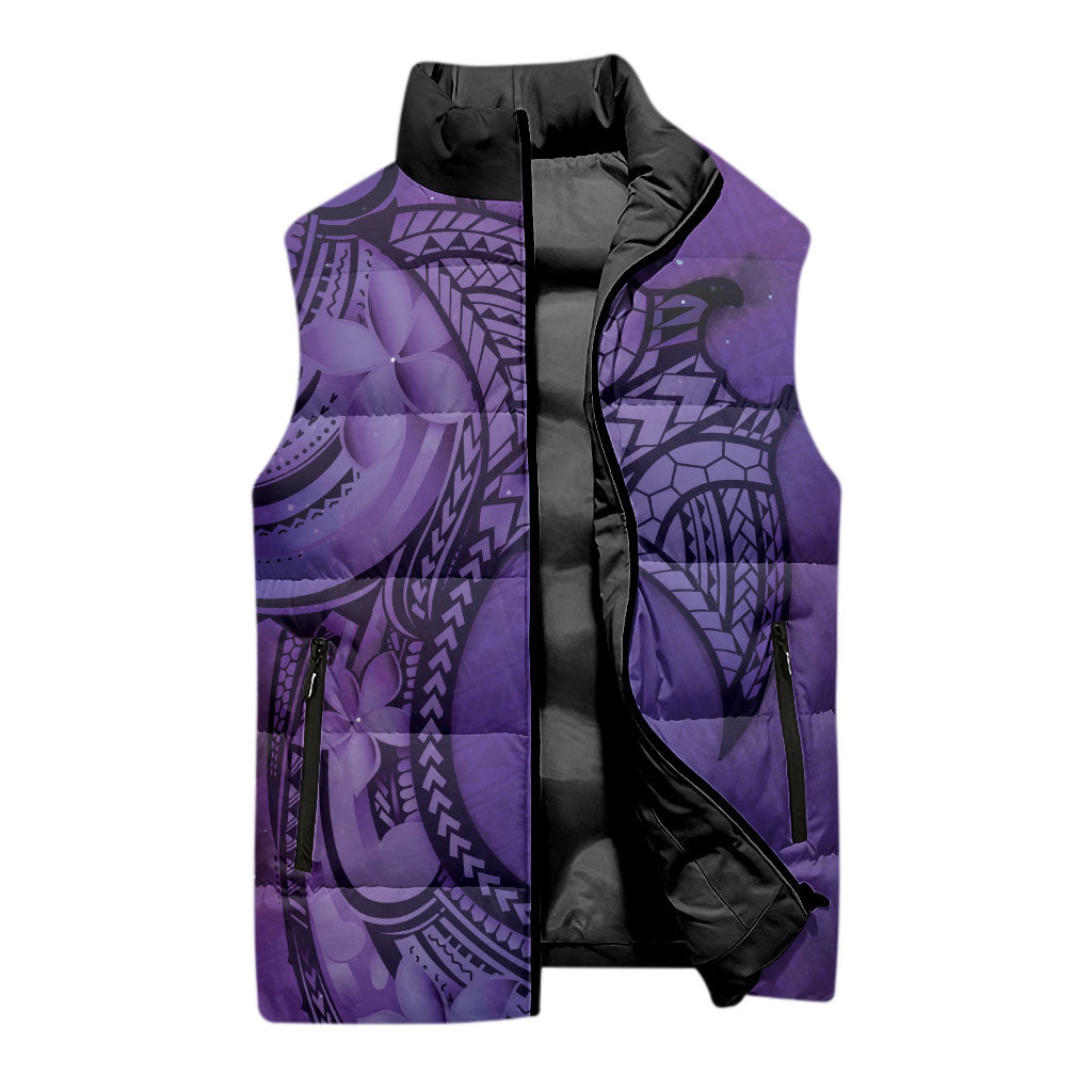 Polynesia Manta Ray Tattoo Sleeveless Puffer Jacket Tropical Plumeria Purple Polynesian Pattern LT14 - Polynesian Pride