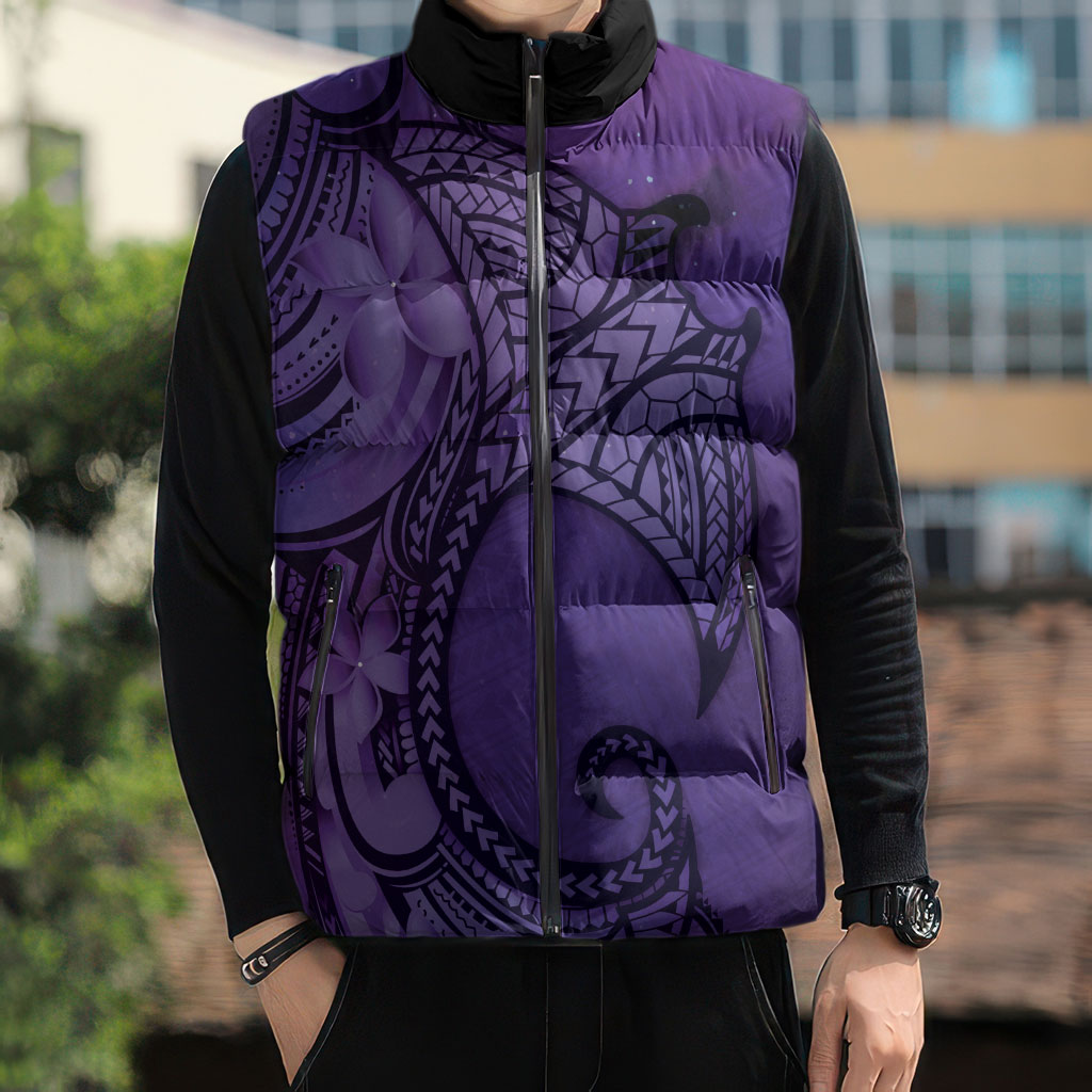 Polynesia Manta Ray Tattoo Sleeveless Puffer Jacket Tropical Plumeria Purple Polynesian Pattern LT14 - Polynesian Pride