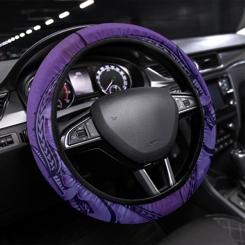 Polynesia Manta Ray Tattoo Steering Wheel Cover Tropical Plumeria Purple Polynesian Pattern LT14 Universal Fit Purple - Polynesian Pride