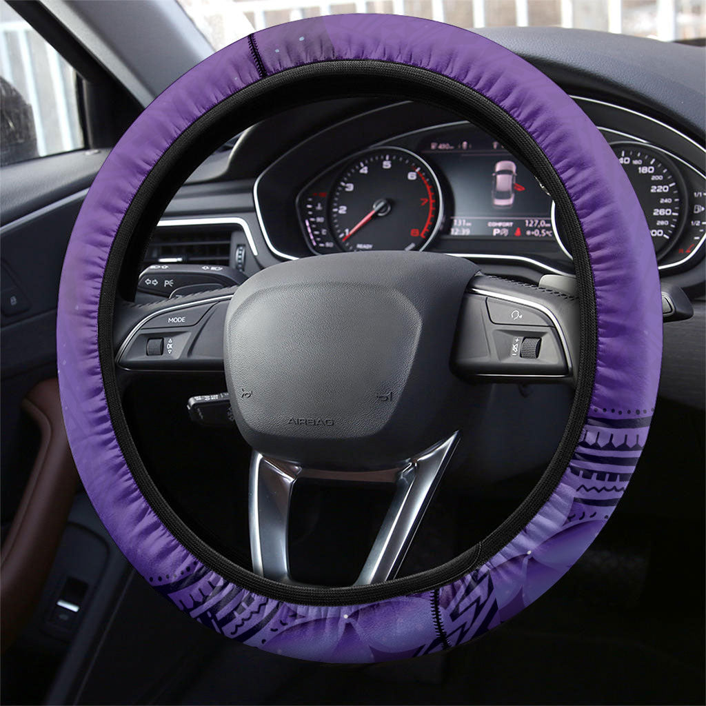 Polynesia Manta Ray Tattoo Steering Wheel Cover Tropical Plumeria Purple Polynesian Pattern LT14 - Polynesian Pride