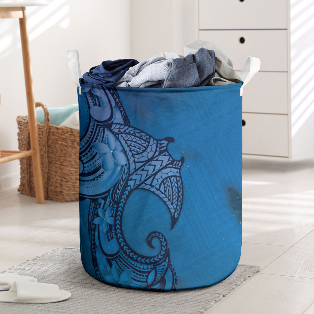 Polynesia Manta Ray Tattoo Laundry Basket Tropical Plumeria Blue Polynesian Pattern LT14 Blue - Polynesian Pride