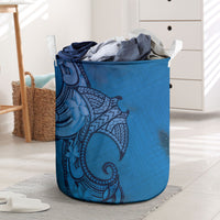 Polynesia Manta Ray Tattoo Laundry Basket Tropical Plumeria Blue Polynesian Pattern LT14 Blue - Polynesian Pride